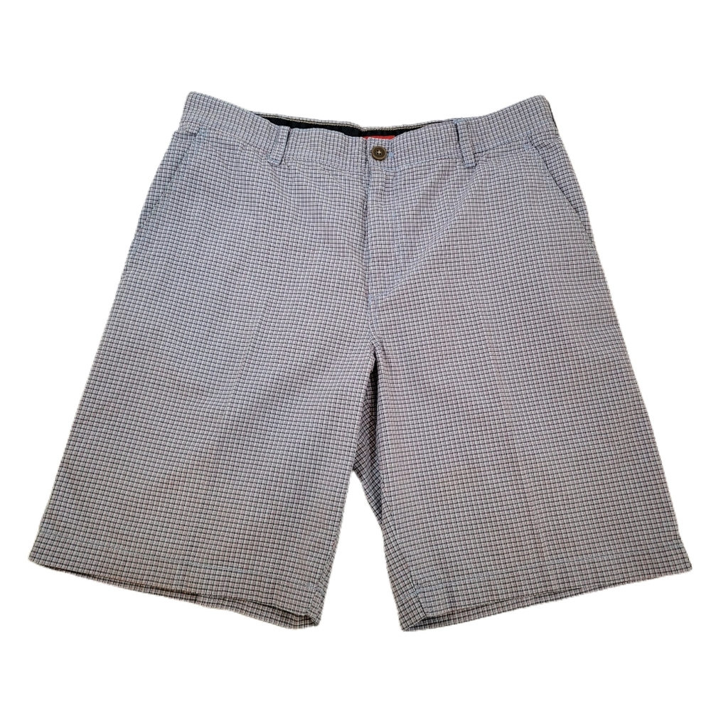 Mens size 36 Izod Blue Red Grey White Plaid Chino Short - Picture 1 of 5